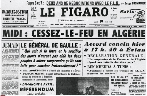 Fichier:La une du journal le Figaro du 19 mars 1962.jpg