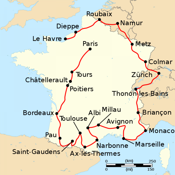 Fichier:Itinéraire Tour de France 1955.png